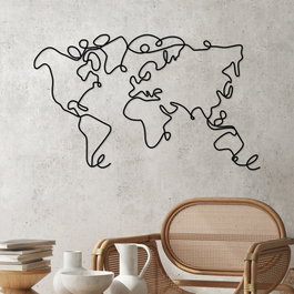 Wallity World Map Escultura de Pared de Metal Negra